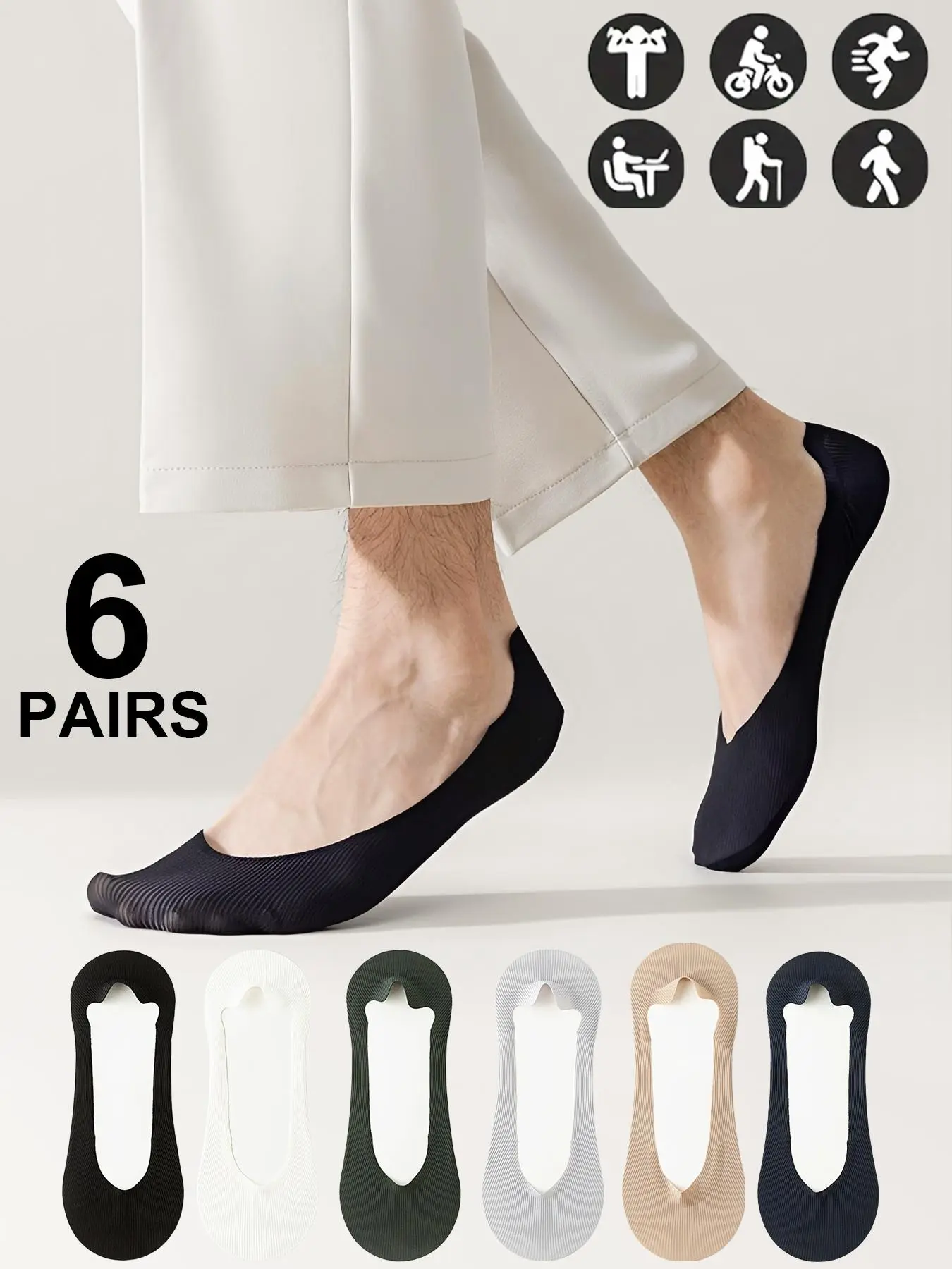 Men's Solid Color No Show Socks, Casual Moisture-Wicking Invisible Socks, Soft Comfortable Breathable Socks for All Seasons Daily Wear