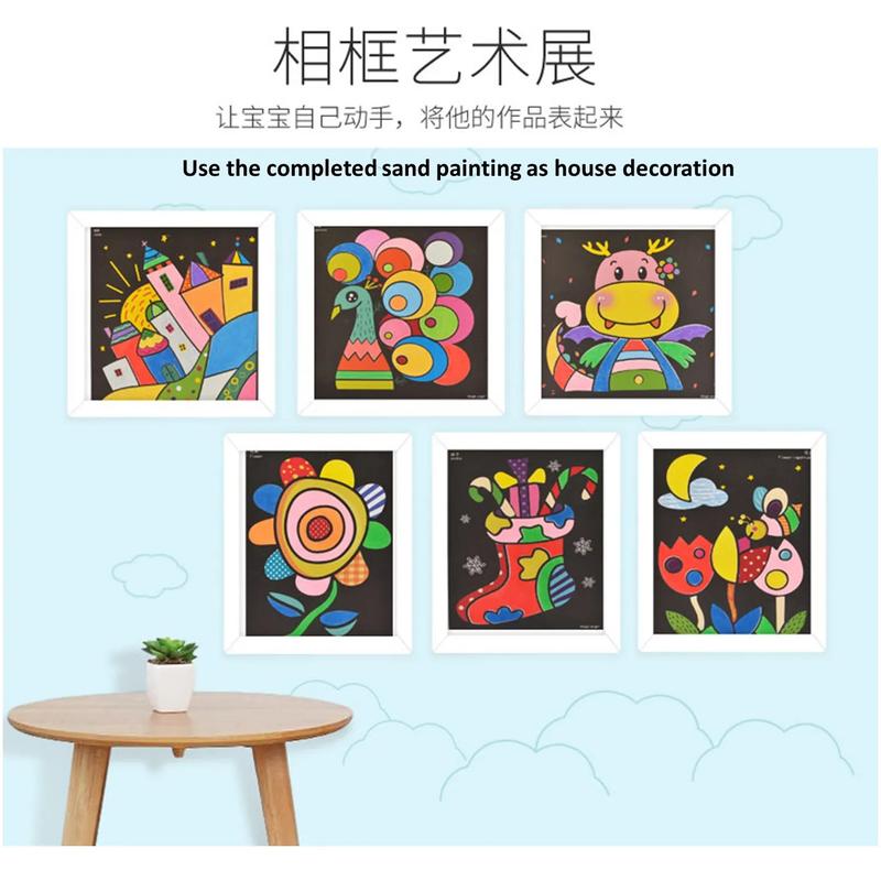 Product Introduction of TT27 Kids Colorful DIY Sand Painting Sand Art Cards Educational toys Art & Craft Creative toys for childrens boy & girls Children's the Color Sand Psinting 16
