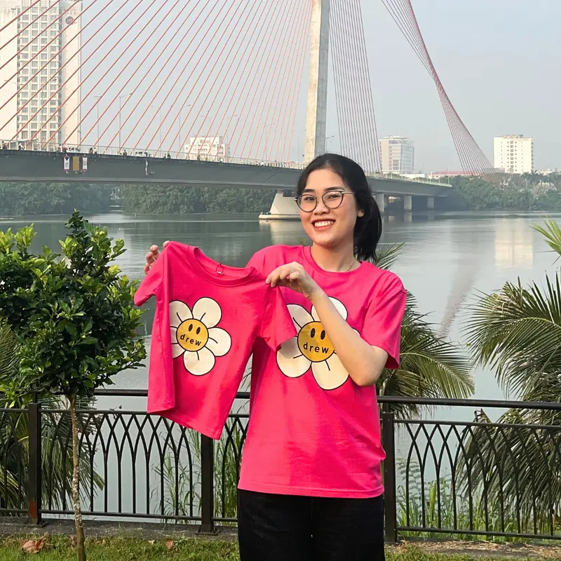 Áo thun gia đình màu hồng bông hoa xinh xắn, đủ size, co giãn tốt - Áo gia đình Nhân Uniform 6