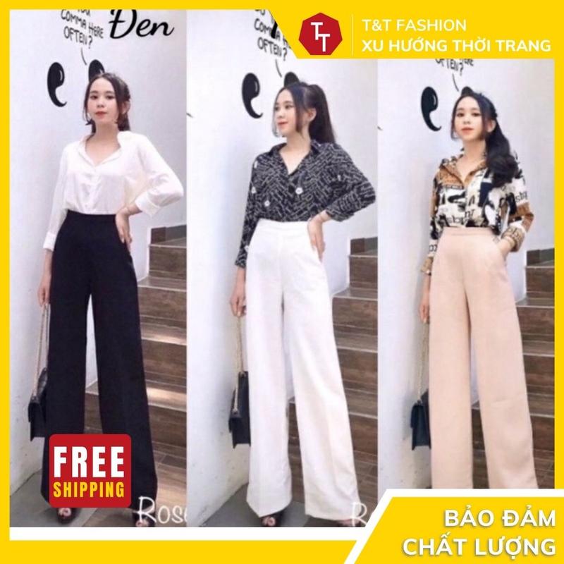 Quần Suông Ống Rộng Lưng Cao Khoá Sườn, Quần Suông Cao Cấp