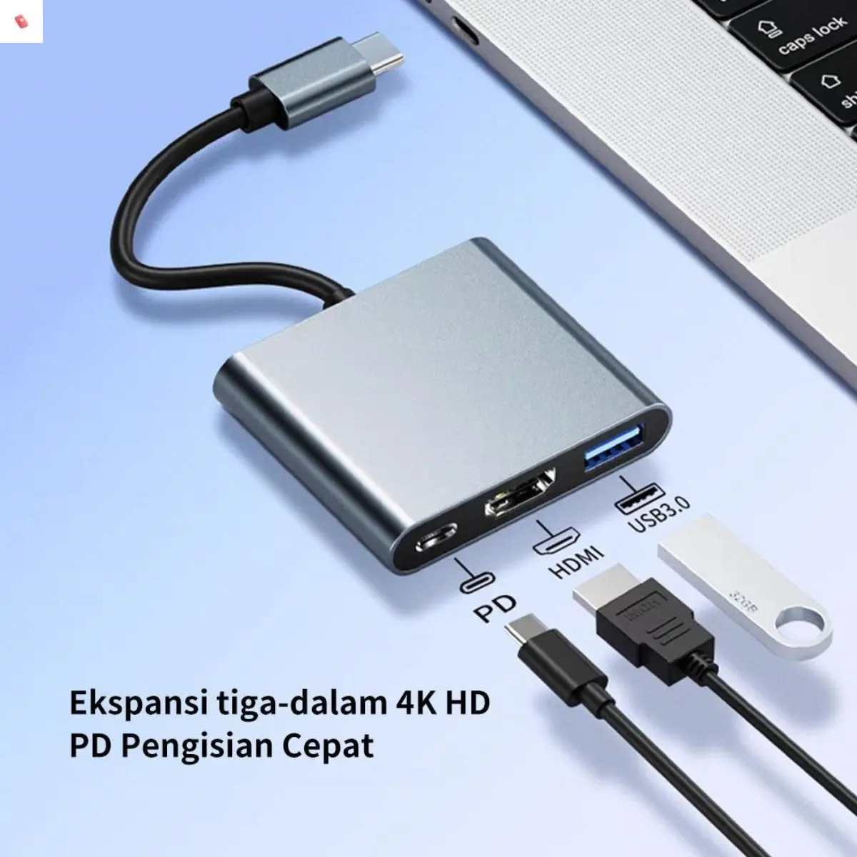 Tiga Device Usb Adaptor Tipe-C Multifungsi - USB 3.0, HDMI, dan Antarmuka Tiga-dalam ...