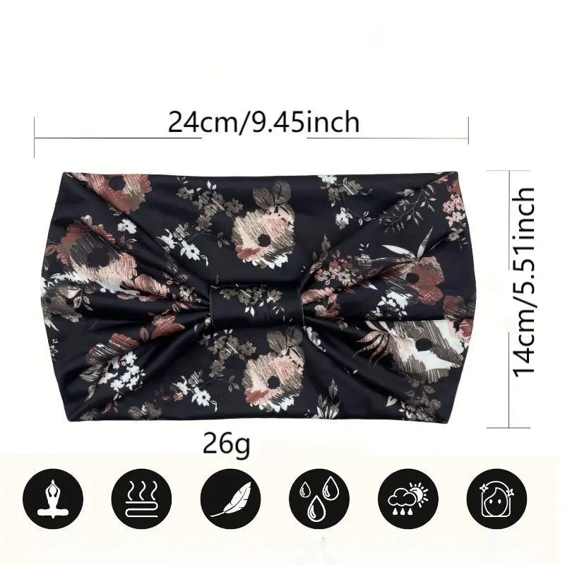 Floral Print Sports Headband, Elastic Wide Band Hair Band for Women & Girls, Non-slip Hair Band for Daily Wear 1