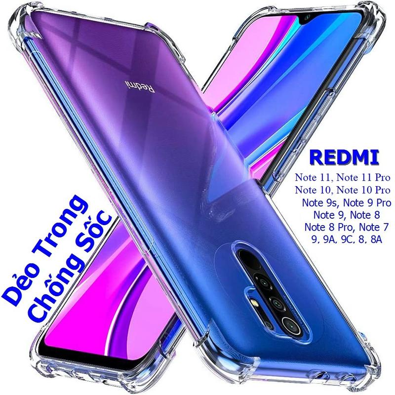 Ốp Lưng Dẻo Trong Chống Sốc Xiaomi Redmi Note 12 - 11T - 10 - 9T - 9 Pro - 9s - 8 - 7, 9A, 9C, 8A, Mi 11 Lite, Poco X2 - M3