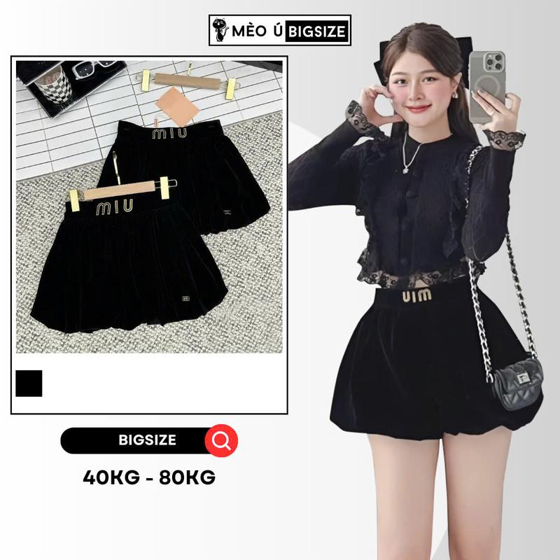 Chân váy nữ BIGSIZE chân váy nhung bồng cạp tag MIU lưng cao dáng ngắn siêu xinh 5517