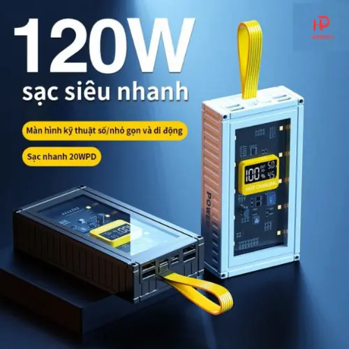 Sạc dự phòng trong suốt 30000mah X-gear 2 cổng sạc nhanh,pin dự phòng nhiều đầu sạc màn hình led