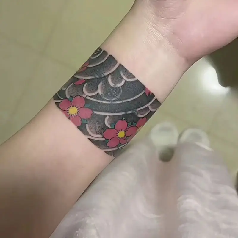 Vòng Tay Hoa Đào, Cá Nhân Hóa, Nhãn Dán Hình Xăm Màu Sắc, Không Thấm Nước Và Bền, Băng Tay Cao Cấp, Sơn Độc Đáo, Dùng Một Lần