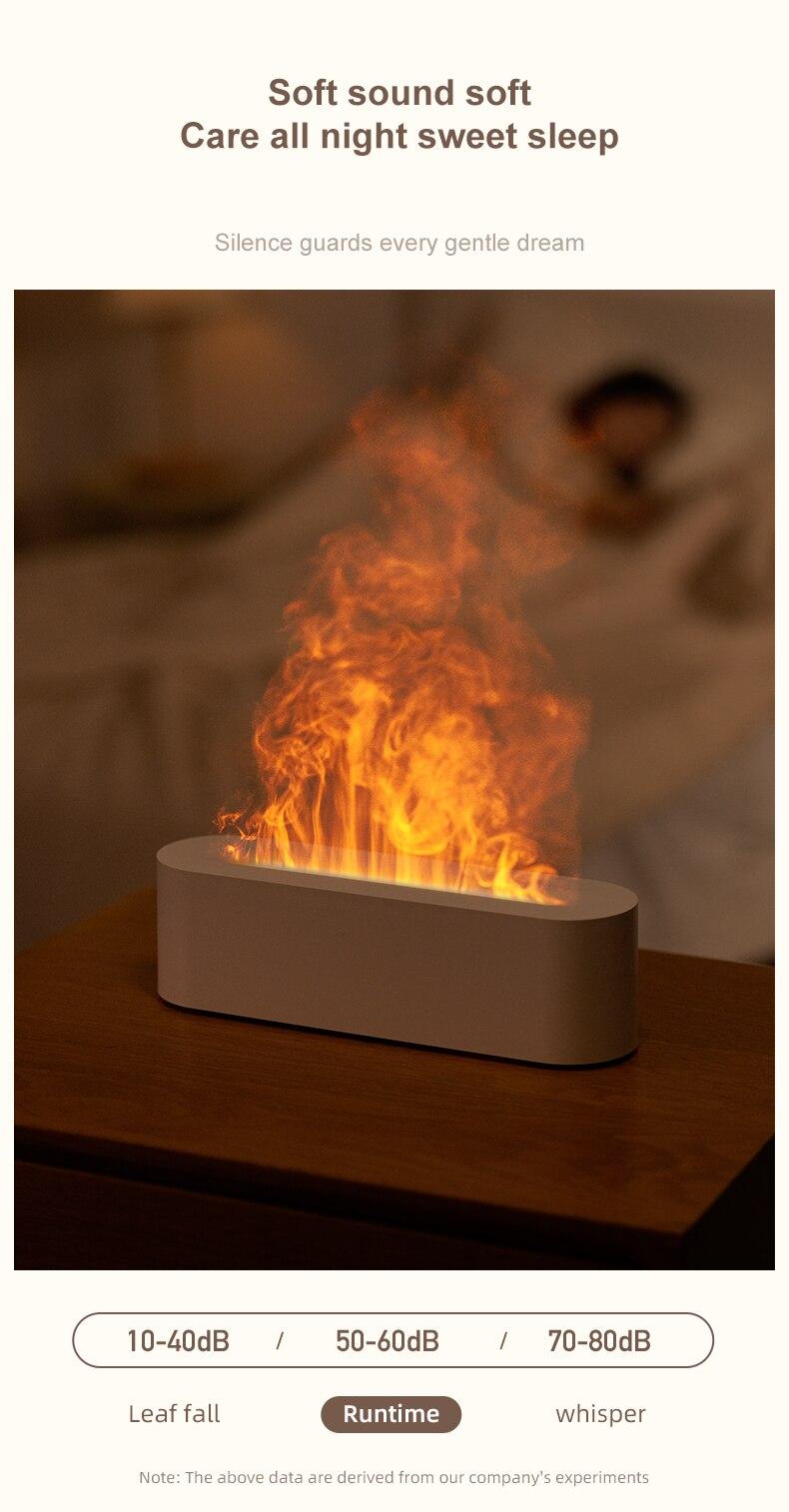 Product Introduction of Flame Aroma Diffuser Humidifier USB Desktop Simulation Light Aromatherapy Purifier Air for Bedroom With 7 Colors 42