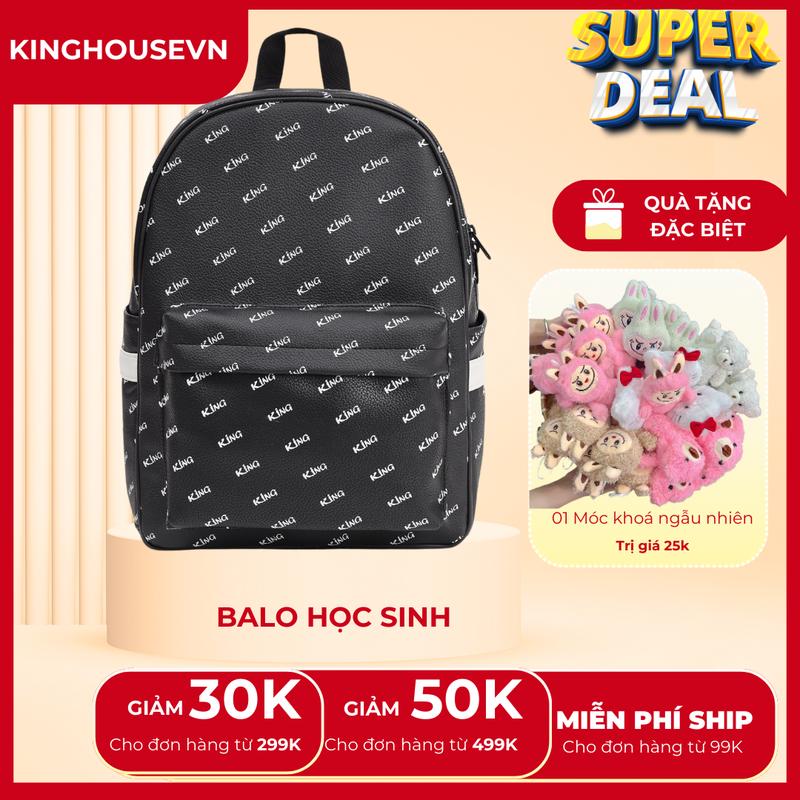 Balo Da Unisex Chống Nước Balo Backpack King 1 Và Kẹo trái cây 4 vị -Màu Đen Đeo Vai (COMBO 2 MÓN)