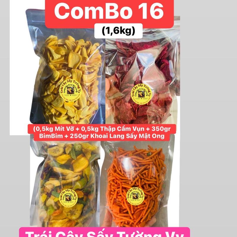 ComBo 16: 1,6kg 1 Túi Mít Sấy Vỡ + 1 Thập Cẩm Sấy Vụn + 1 BimBim Đậu Hà Lan + 1 Khoai Lang Sấy Mật Ong