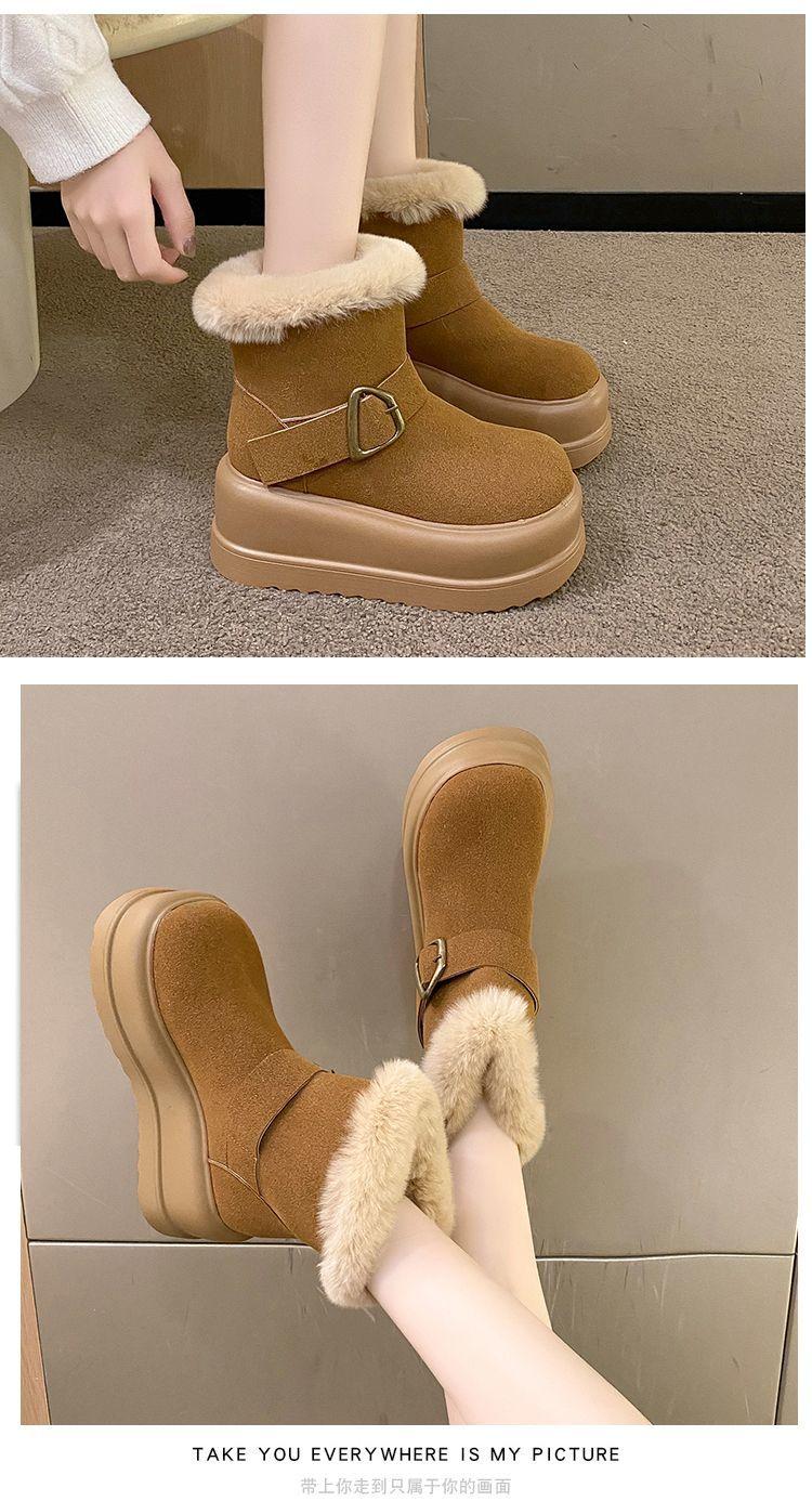 Product Introduction of Platform Height Increasing Snow Boots for Women Versatile Fashion 2023 Winter New Style Chunky Short Boots Cotton Shoes Mid-Calf Boots Trendy Pedal 20