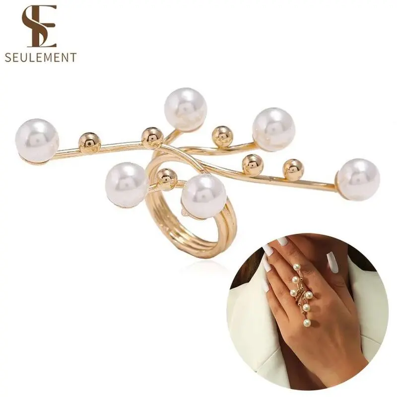 Seulement Promise Stacking Rings for women Adjustable Finger Ring Trendy Personality Pearl Prom Dress Jewerly