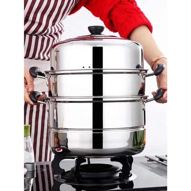nồi hấp inox 3 tầng siêu to nồi hấp bánh bao bánh flan hấp thức ăn 28cm dùng cho cả bếp từ và bếp ga 0