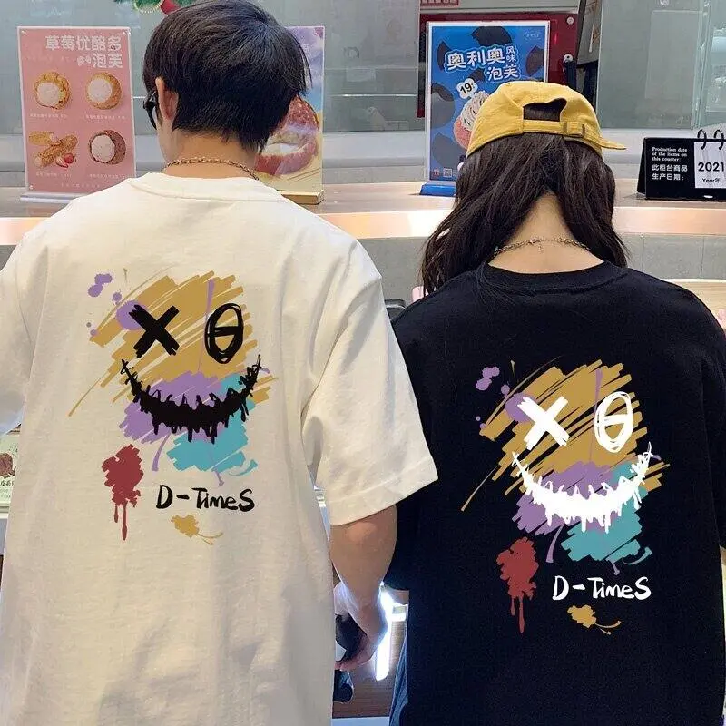 4A Shop Funny Pattern Couple T-Shirt Valentine's Day Gift  Fashion Cartoon Men's and Women's Summer Wear Korean Short Sleeve T-Shirt Slim Top All-match Hip-hop Personality Tops Pasangan lengan pendek