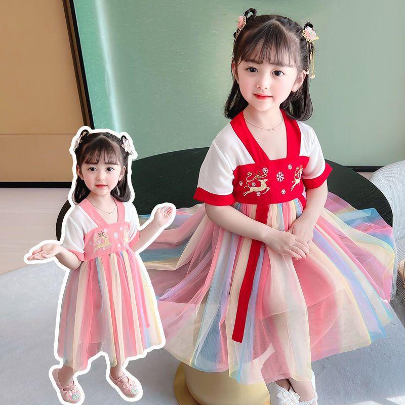 Product Introduction of Hanfu Girl's Thin Dress Tang Suit Summer Chinese Style Baby Children's Clothing 1
