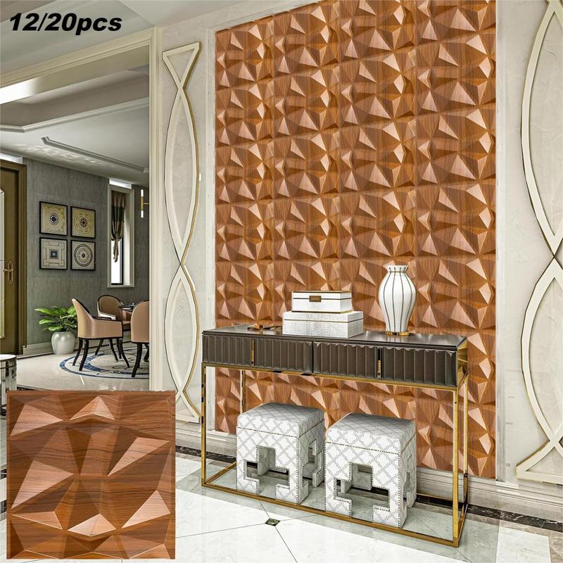 Geometric Pattern Wall Panel with Tape, 12/20/30pcs Waterproof 3D Wall Decor Diamond Panel, Durable Wall Decor for Living Room & Bedroom 5