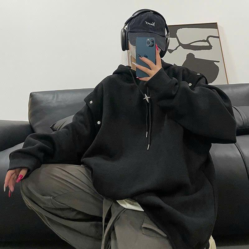 Áo hoodie TAY THÁO LẮP chữ thập unisex nam nữ đều mặc được chất vải nỉ ép 2 lớp siêu dày, áo dài tay có mũ trùm cổ cao Menswear Top