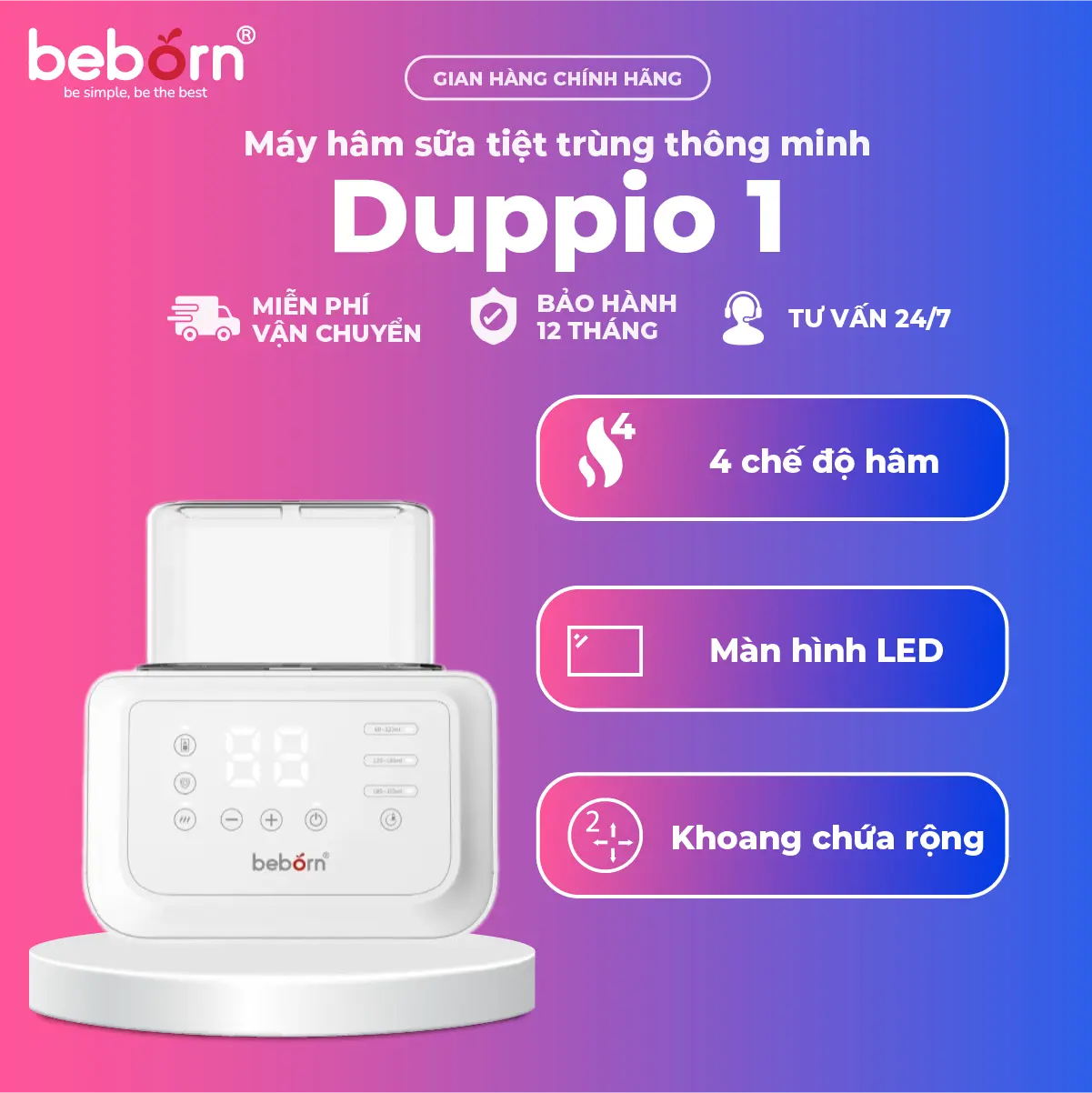 [ BEBORN ] Máy hâm sữa tiệt trùng thông minh 2 bình Duppio 1 - DBW01TN