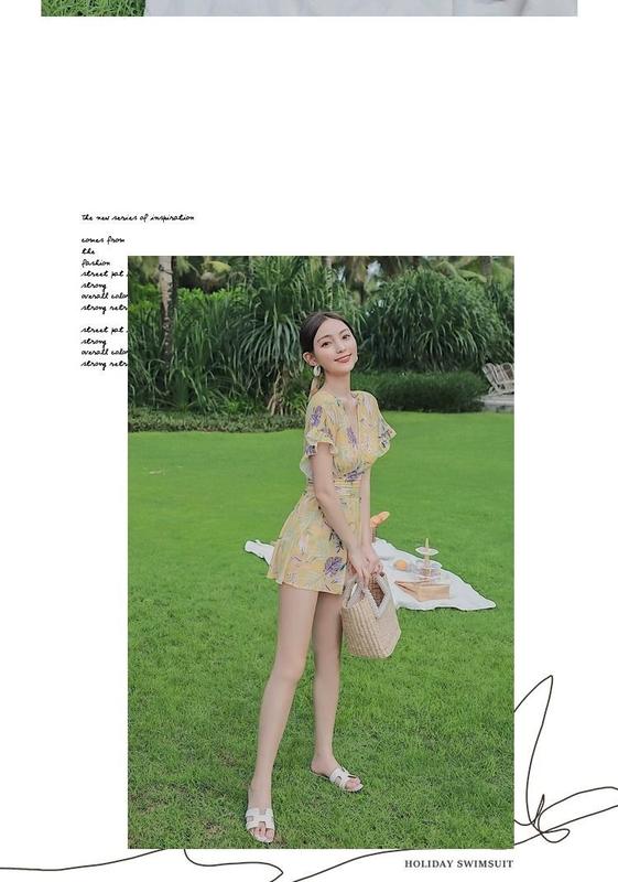 Product Introduction of 2024 New Swimsuit Women's Korean Ins Style Anti-Exposure Covering Belly Thin Dress Princess Style Vacation Swimsuit 12