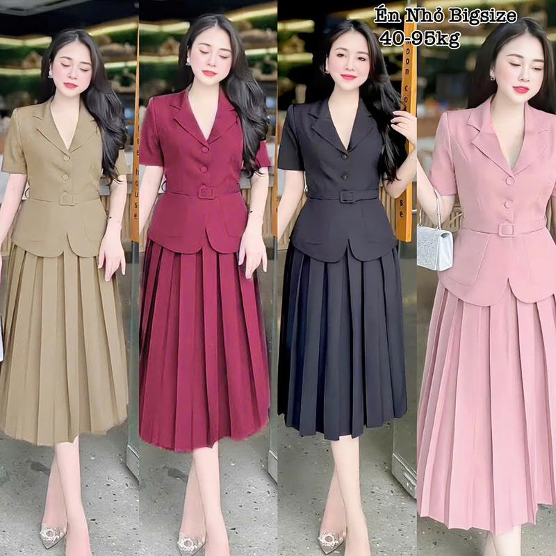 Thời Trang Én Nhỏ Có Bigsize - Set Áo Vest Dây Nịt Kèm Chân Váy Xếp Ly Dáng Dài Qua Gối Lụa Chéo Thái Thiết Kế Dự Tiệc Nữ Sang Trọng Cao Cấp Xinh Đẹp Sang Trọng Dễ Thương Giá Rẻ đủ size 40-95kg