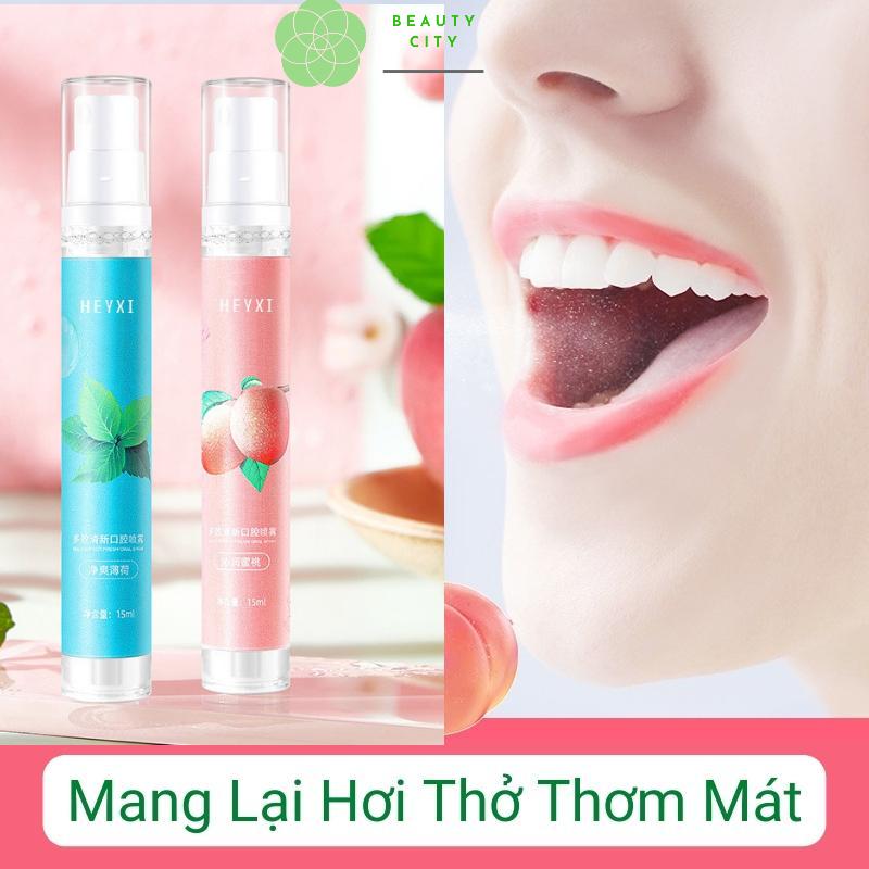 Xịt Thơm Miệng Heyxi Khử Mùi Hôi Miệng Vị Đào, Vị Bạc Hà - Chai Xịt Miệng 15ml nhỏ gọn tiện lợi - BeautyCity