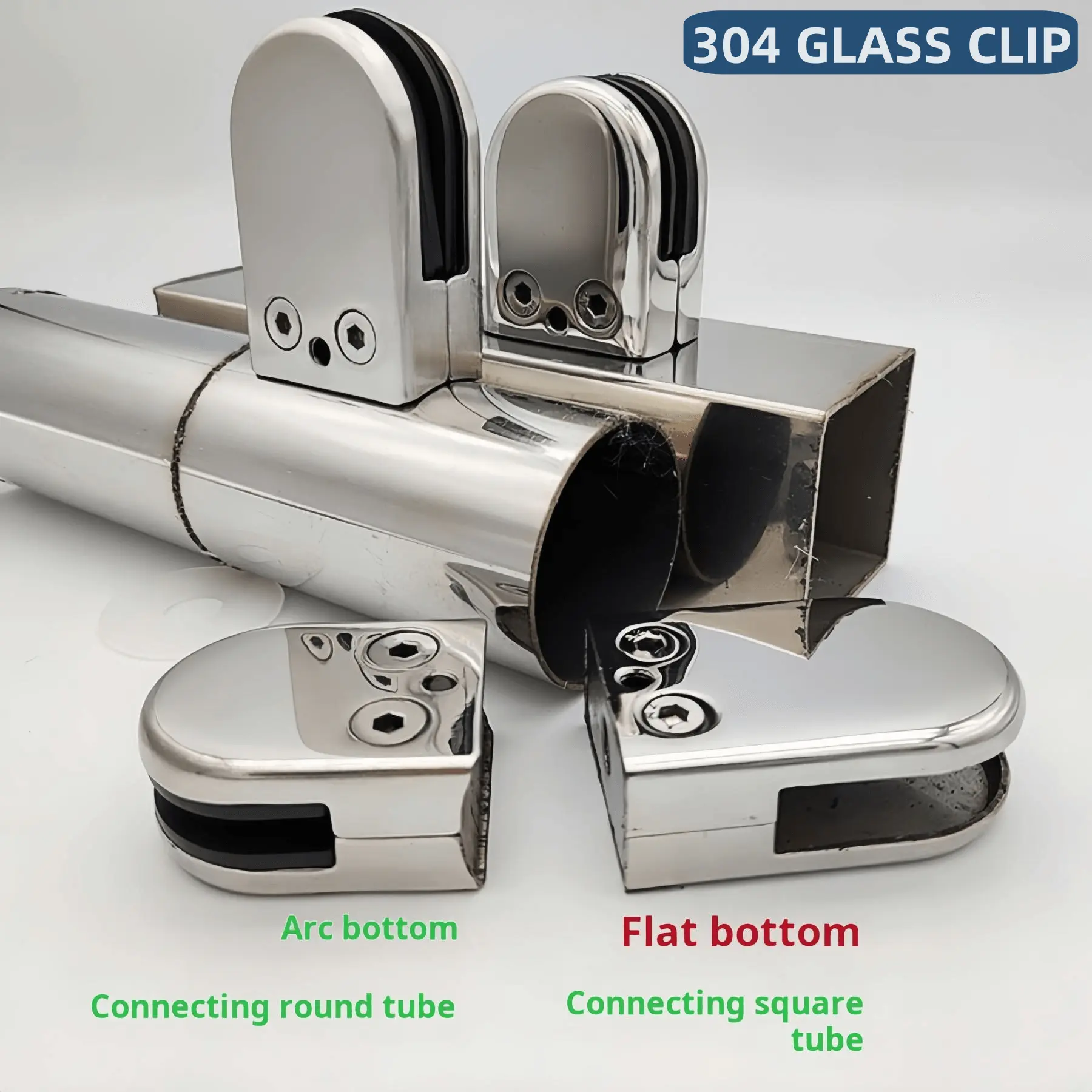 MAXTEN 304 S/S Glass clip glass clamp stainless 304 For round tube/square tube