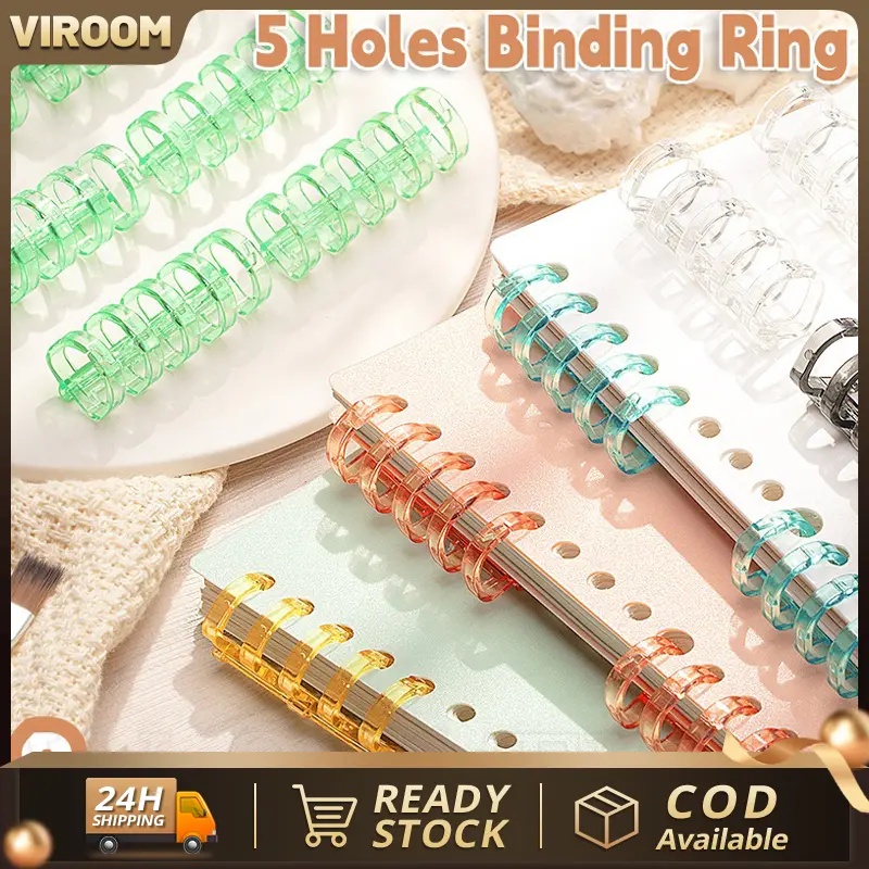 5 Holes Binder Ring Transparent Colorful Plastic Detachable Loose-Leaf Binder Clips for A4 A5 Notebook Diary Book Paper Spiral Circles Ring
