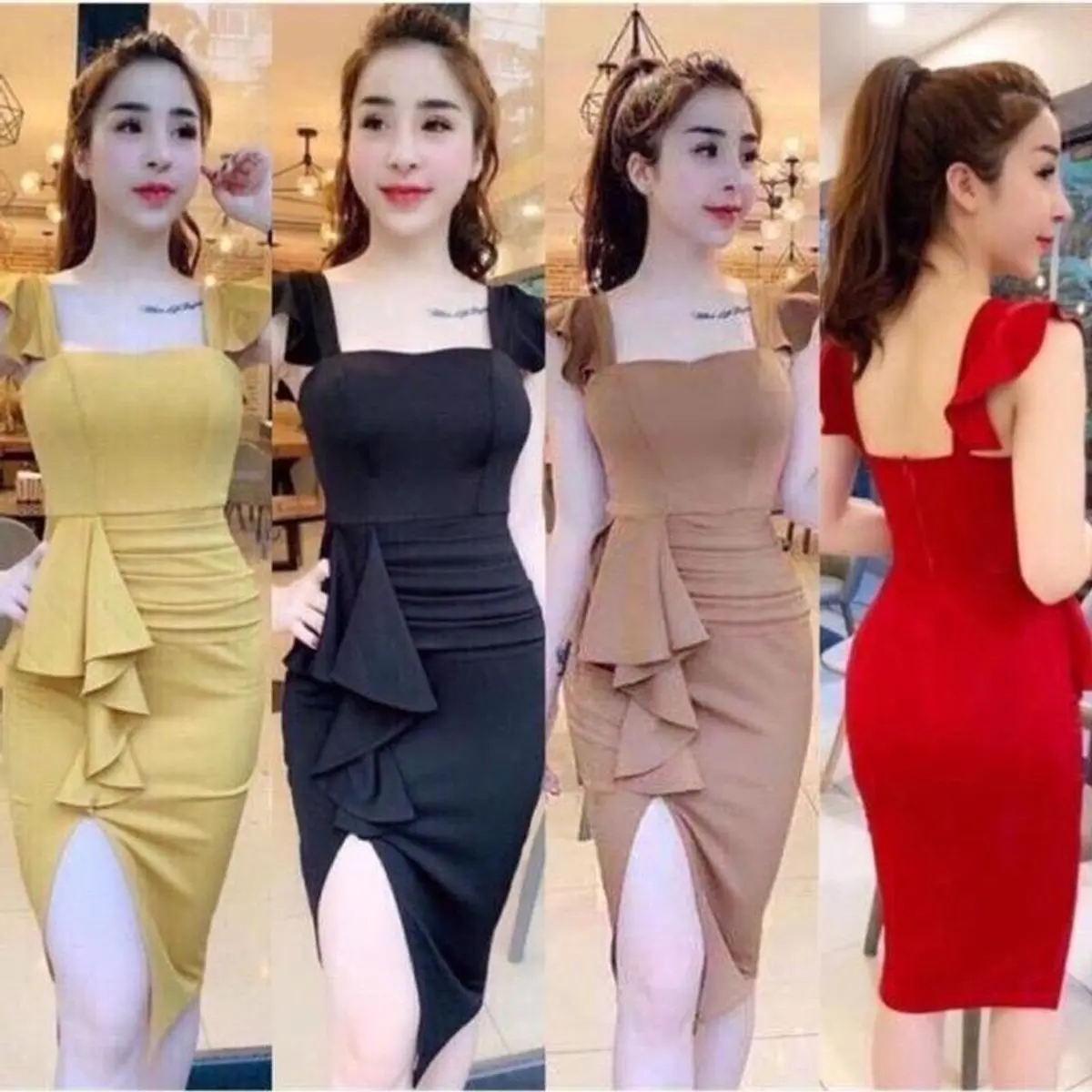 Đầm body nữ tay cánh tiên phối xoắn eo chất thun umi đẹp có mút ngực