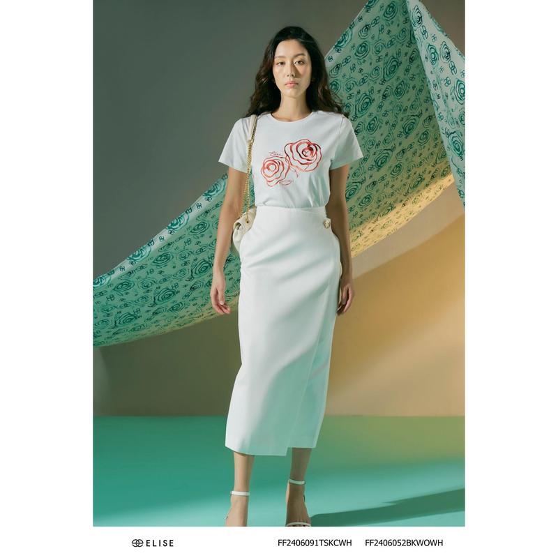  Chân váy tafta trắng phủ vạt chéo thiết kế Elise mã sản phẩm FF2406052BKWOWH 