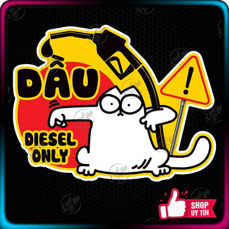  Combo 2 miếng dán đổ DẦU MÈO diesel only trang trí nắp bình xăng xe hơi ô tô chất liệu cao cấp chống thấm nước 