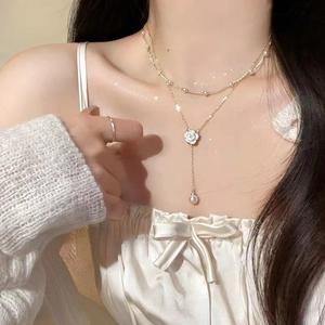 Kalung Berganda Camellia Mutiara, Aksesori Lapisan Mesti Ada, [Penjual Terbaik]