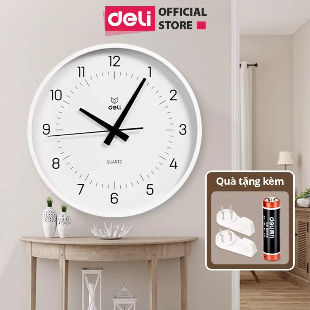 Đồng hồ treo tường kim trôi không ồn minimalist đồng hồ pin AA phong cách tối giản trang trí phòng khách Bảo hành 12 tháng Deli Decor Trang Trí Nhà