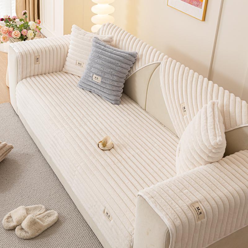 Product Introduction of Solid Color Thick Plush Sofa Cushion, Simple and Modern Style Sofa Cover, Anti-slip Sofa Cover for Living Room & Bedroom Decoration, Couch Covers 6