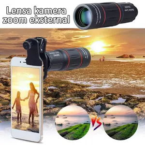 Teleskop ponsel lensa tele kamera eksternal profesional 18x expander Hitam Lampu Handphone