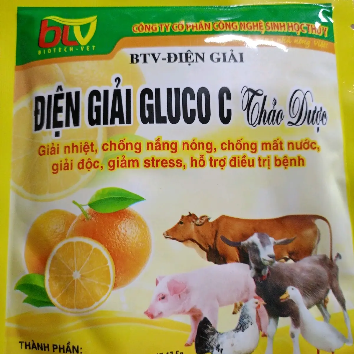 BTV-Điện giải Gluco C thảo dược 100g, dùng cho gà đá, gà con, gà choai, gà lớn