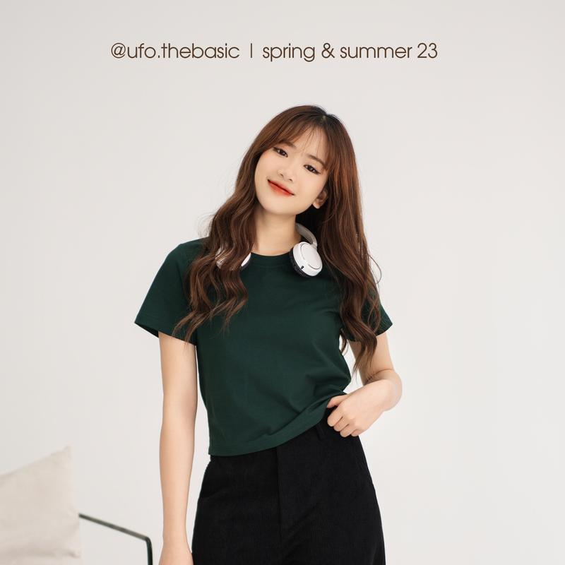 Áo baby tee trơn form croptop – Baby Tee by ufo.thebasic Nữ Cổ Tròn Women