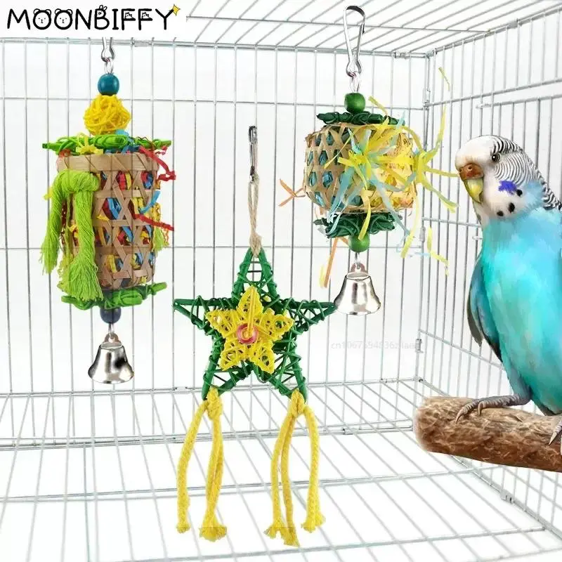 3pcs Bird Toys Large for Parrot Conure Accessories Perch and Budgie Parakeet Toy Paper Tube Toy