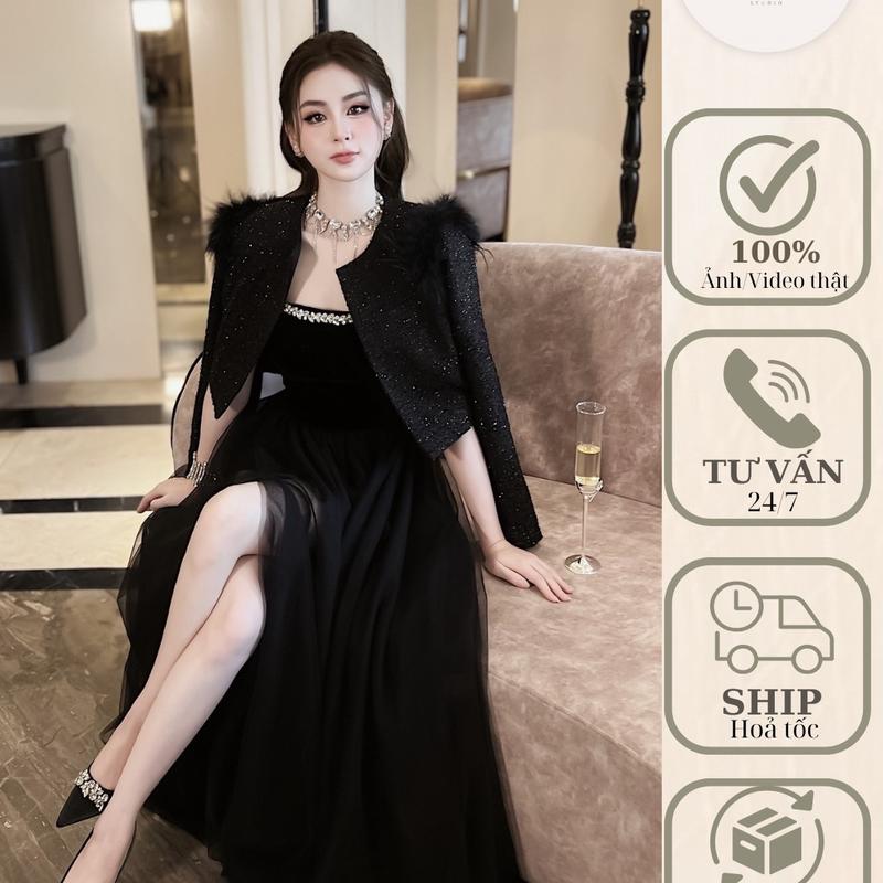 Set nữ dự tiệc đen cup ngực đính đá thiết kế Lisa Dress JOLIE LOFT, đầm dáng dài sang trọng đi chơi