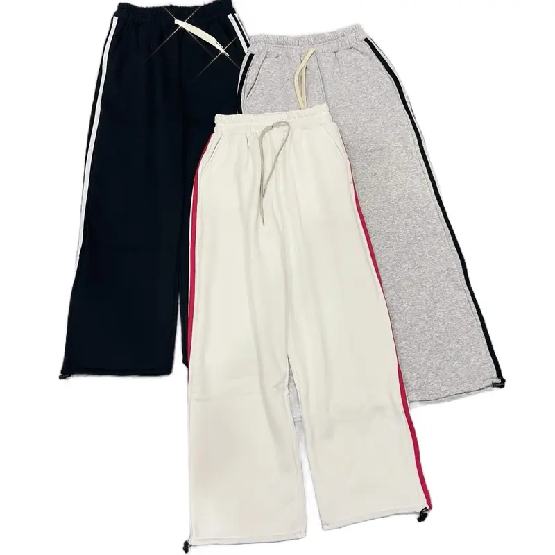 Quần dài ống rộng nỉ ngoại viền 2 sọc basic rút lai lưng chun unisex nam nữ 6