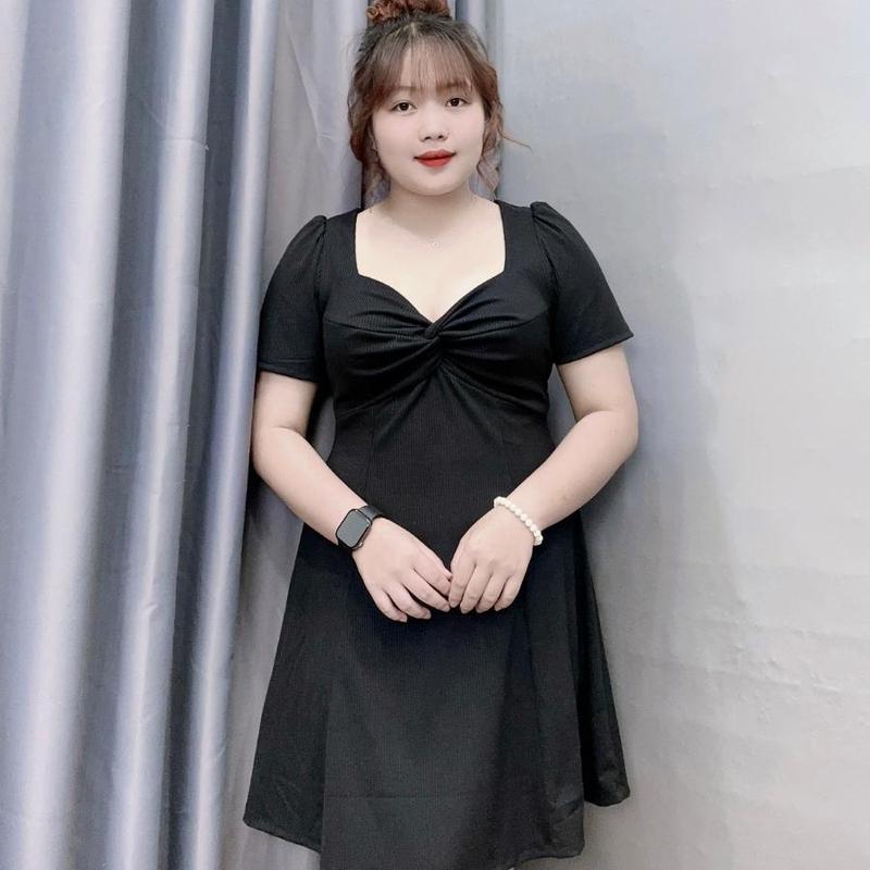 Đầm thời trang Bigsize tay ngắn liền thân cúp ngực cổ xoắn dáng xòe, Váy big size chất gân tăm co giãn sang trọng trẻ trung G81 4