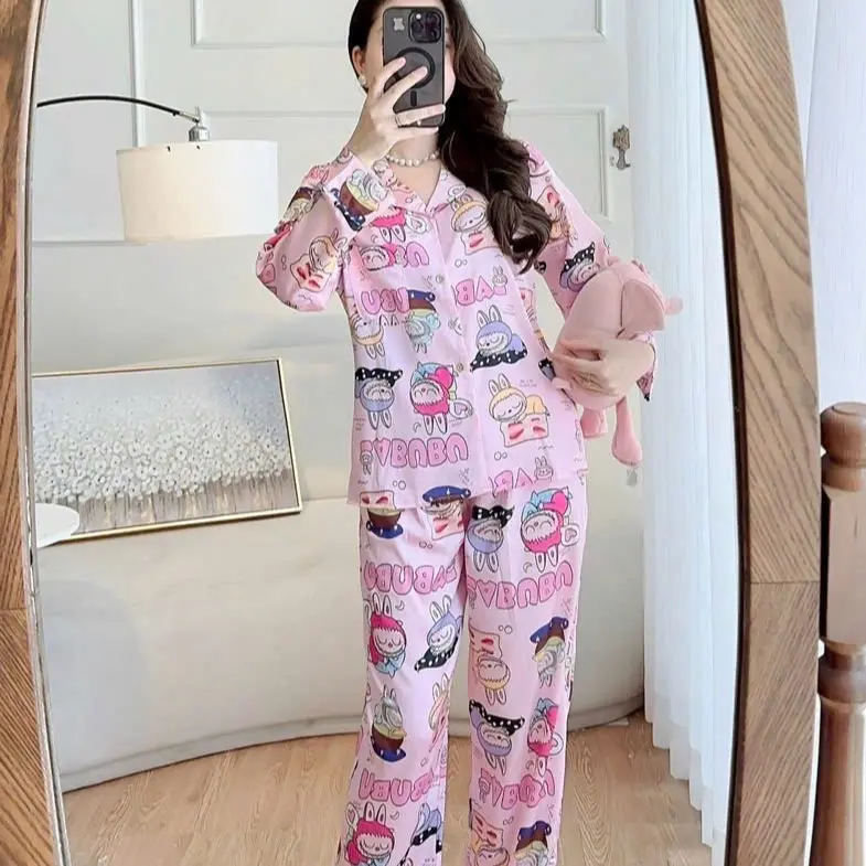 Bộ Labubu Lụa Latin Mẫu Đẹp Nhiều Màu Cho Nữ - Women, Size 40kg-60kg Áo Beige Button Front Pajamas ống suông xanh biếc cỡ nhỏ dobo  teddy quần  hoạt hình  bò sữa bo  la bu lưng  mặc Ong Nhung Nho bông  pi đồ  bộ alady đồ  bộ đồ  bộ   ladder 1