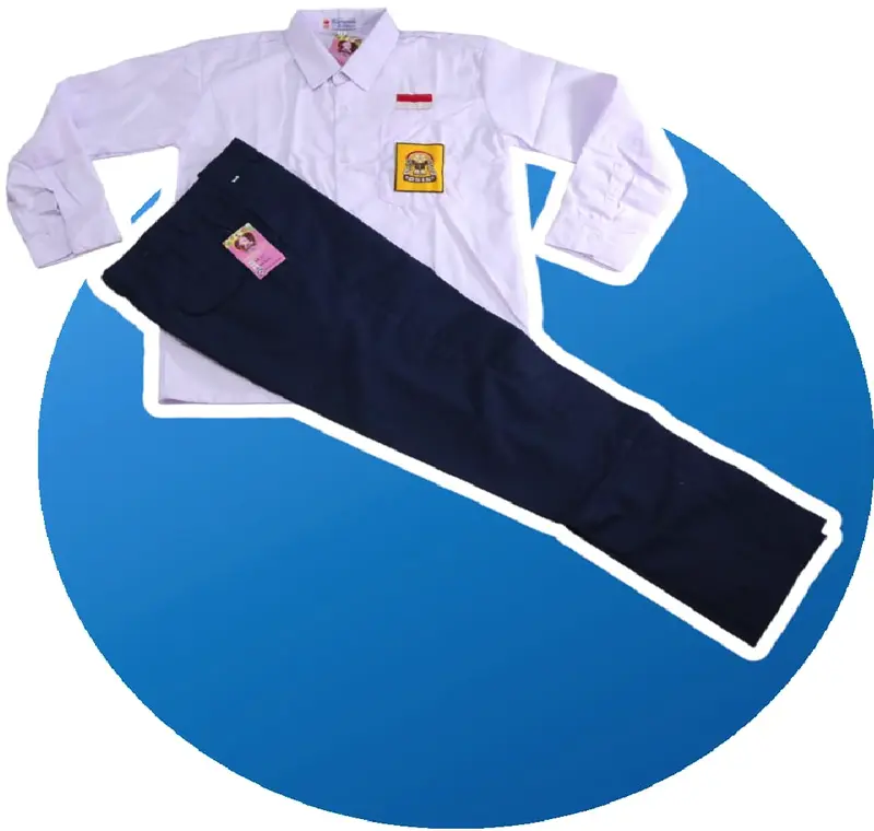 Set Komplit Baju Putih Panjang & Celana Biru Panjang SMP Kemeja Setelan Fashion 8