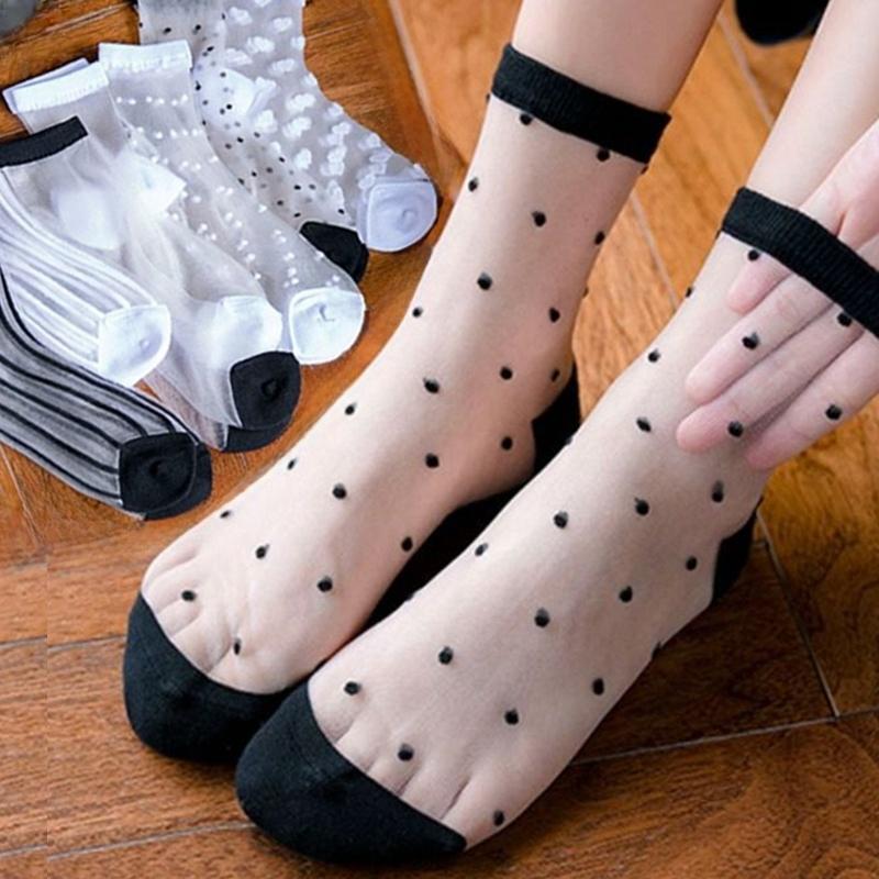 Product Introduction of 1/4pairs Lace Sock Women Sexy Ruffled Love Heart Pattern Transparent Sheer Mesh Sweet Glass Fiber  Silk Mid Tube Stocking 8