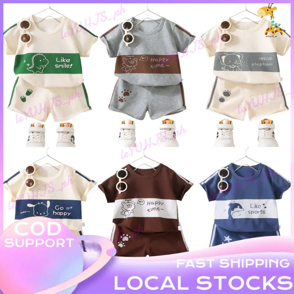 Baby Shorts Set Kids Terno for Boys Girls Cartoon Dinosaur Bear Elephant Rabbit Dolphin Short Sleeved Baby Clothes