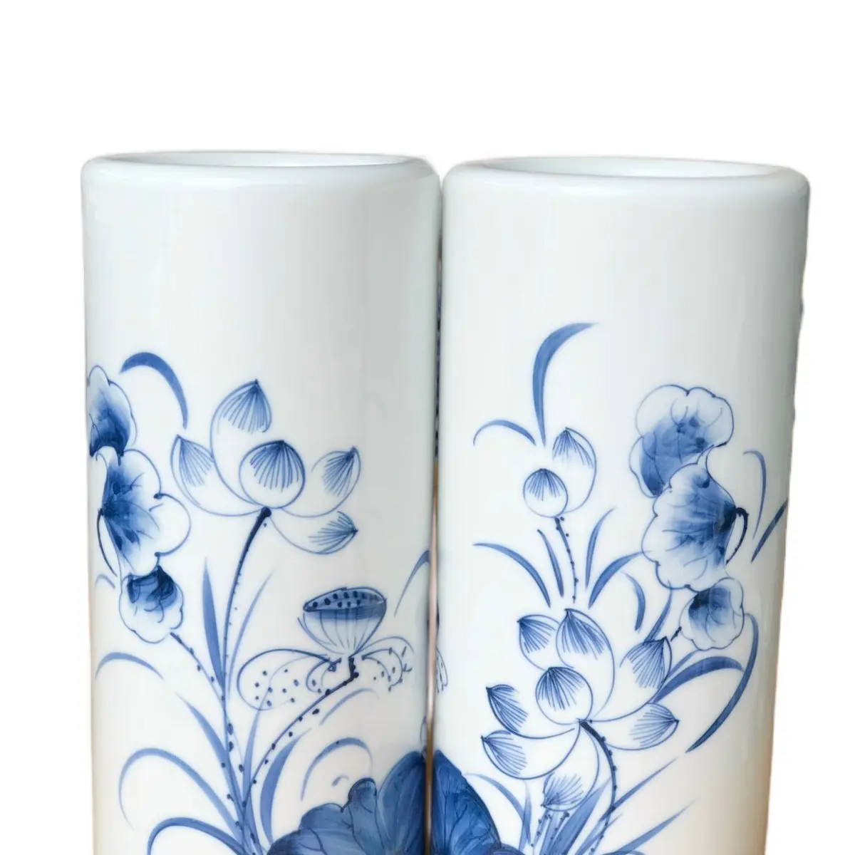 Lọ đựng hương, ống cắm hương (nhang) gốm Bát Tràng vẽ sen sắc nét