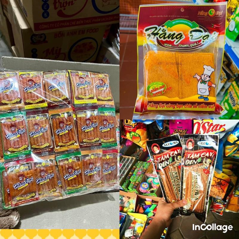 Combo siêu hấp dẫn: 60 gói snack sườn dê hằng đại + 10 gói tăm cay đen + 1 bịch bò miếng hằng đại 320gr ăn liền. Que cay tuổi thơ Food Ăn Vặt