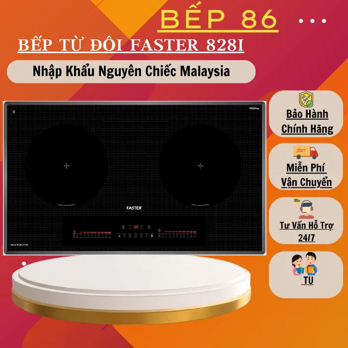 Bếp từ đôi FASTER 828I | Nhập khẩu Malaysia | Công nghệ Inverter sôi liu riu | Bảo hành chính hãng 3 năm 0