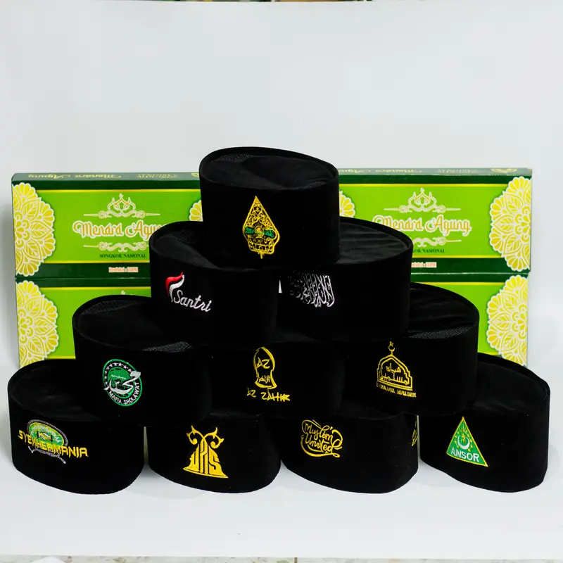 Peci Songkok Kopiah Motif UAS Ustadz Abdul Somad Songkok Pria Muslim Anak Anak Dan Dewasa Motif Bordir Logo Uas Tinggi 9 cm Bludru Hitam 3