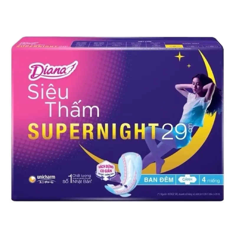 Băng Vệ Sinh Diana Super Night 29cm - Gói 12 Miếng Siêu Tiết Kiệm - Tampon