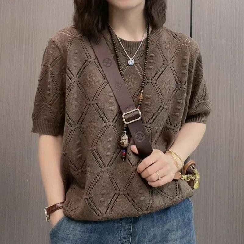 Product Introduction of Áo ngắn Tay Dệt Kim, Thời Trang Thường Ngày Cho Nữ, Jacquard khoét Dáng Ôm Áo Len Mỏng, Hàng Mới Về Mùa Hè 2023 5