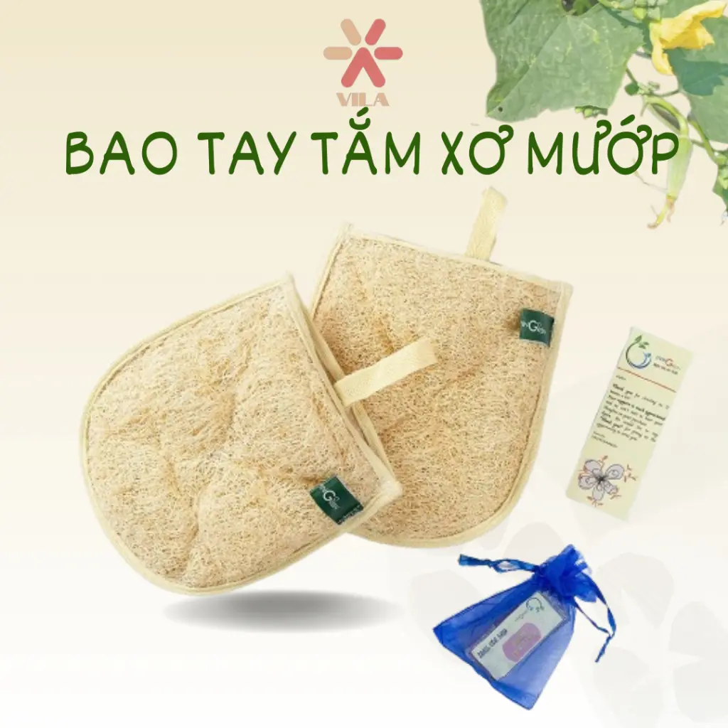 Bao tay tắm Tẩy tế bào chết/Bao tay tắm Tẩy Da Chết từ Xơ Mướp Tự Nhiên, Hàng loại 1, Xuất khẩu US, Korea